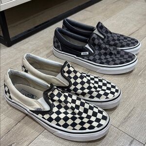 Vans Checkered Slip-On Shoes - Black and Cream + Black and Grey Bundle